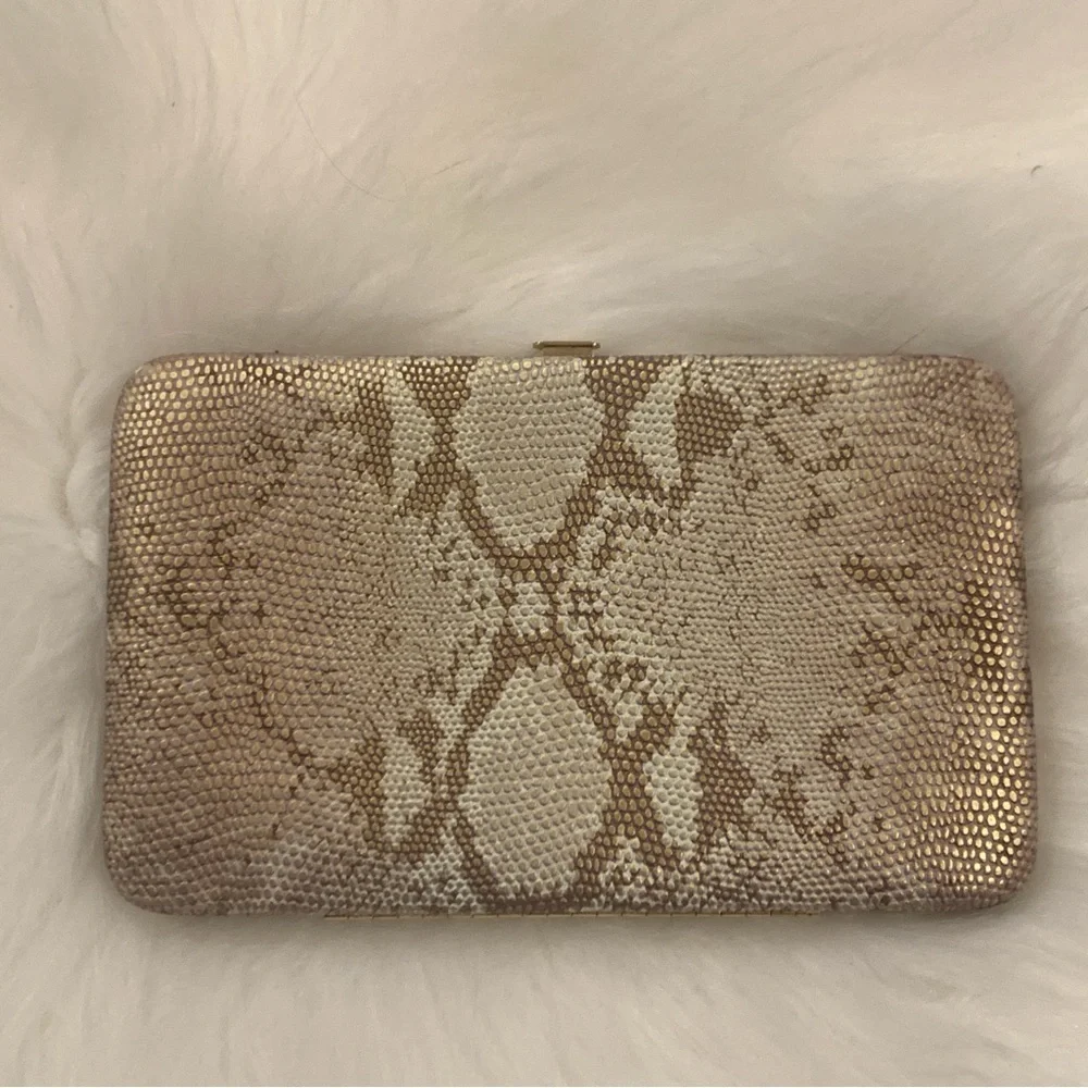 Sondra Roberts Animal Print Snakeskin Gold Interior Clutch
